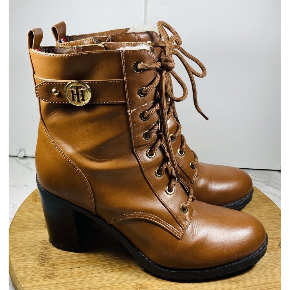 Tommy Hilfiger Women's Brown Block Heel Ankle Boots Booties Lace Up Size 8M - Picture 3 of 7